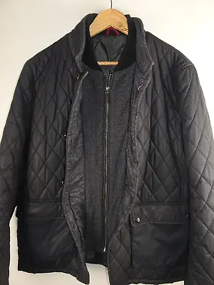 Buy TED BAKER Mens Quilted Jacket Coat Black Zip & Button Front LARGE L - Ted Size 5 • 21.99£