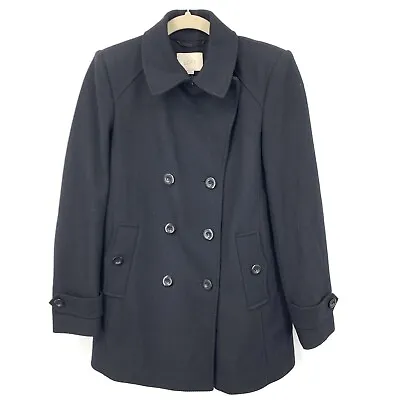 Buy LOFT Ann Taylor Women XS Pea Coat Jacket Black Wool Blend Pleats Double Breasted • 37.99£