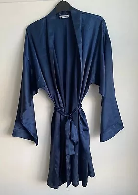 Buy House Of Fraser Womens Navy Blue Satin Dressing Gown Robe Size Medium • 10.99£