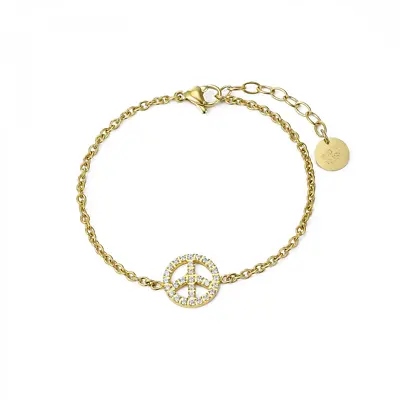 Buy Crystal GOLD Peace Sign Bracelet Gold Chain Boho Jewellery Festival Beach A200 • 4.95£