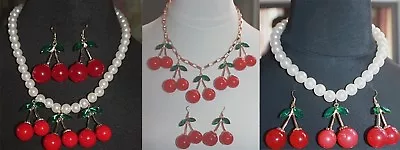 Buy VINTAGE RETRO INSPIRED LAYERED CHERRY NECKLACE ROCKABILLY- 18ins 46cms UK SELLER • 12.99£