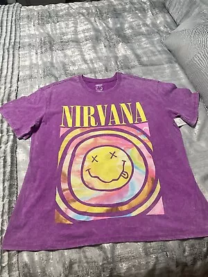 Buy Nirvana Shirt Women’s Oversized XXL Tickled Pink Graphic Smiley Face T Shirt • 23.67£