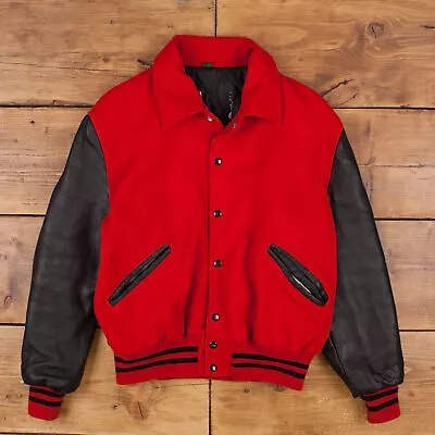 Buy Vintage Varsity Jacket M 80s Bomber Red Snap • 47.99£