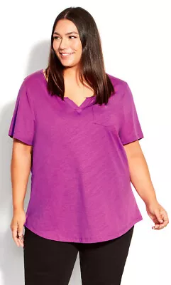 Buy Avenue By City Chic Ladies Split Neck T Shirt Tee Top Size 14 Colour Clover • 9.48£