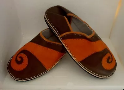 Buy HAND CRAFTED * MOROCCAN LEATHER FUNKY BABOUCHE  All Sizes BROWN & ORANGE • 22.95£