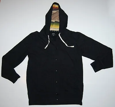 Buy HUF Worldwide Hoody Smart Black Medium Hooded Jacket 'H' Button Sweatshirt • 15£
