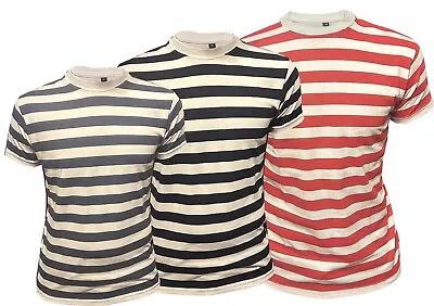 Buy Men Women's Stripe T-Shirt Crew Neck Short Sleeve Stripes Casual Unisex Top S-XL • 6.75£