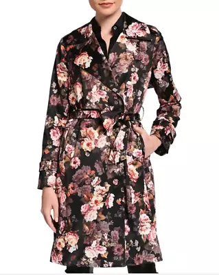 Buy NWT L'AGENCE Black Atticus Floral Trench Coat Size XS • 355.21£