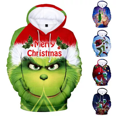 Buy Mens Womens 3D Grinch's Christmas Hoodie Printed Sweatshirt Hooded Pullover Tops • 14.03£