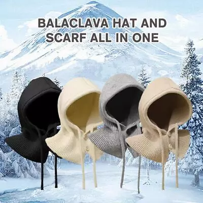 Buy Warm Snood Collar Windproof Balaclava Hat Hooded Scarf Knitted Hat Beanie Cap • 7.92£