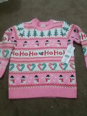 Buy F&F Pink Christmas Jumper Hohoho Snowmen  Girls Kids Children Age 7-8 Yrs Bnwt • 6£