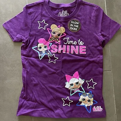 Buy LOL Surprise Glow In The Dark T Shirt Girls Size XS 4-5 Purple Plum New • 7.08£