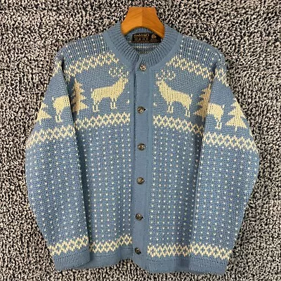 Buy Vintage Nordstrikk Virgin Wool Blue Cream Cardigan Sweater Unisex Size S - USED • 83.36£