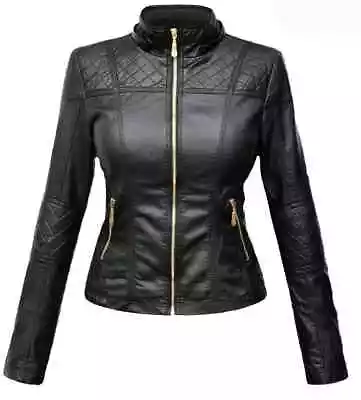 Buy Women's Slim Fit REAL Leather  Black Biker Jacket Modern Vintage  Design Moto • 84.99£