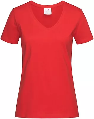 Buy Ladies T Shirt Fit 100% Cotton Short Sleeve V-Neck Vee Neck Tee T-Shirt S-XXL • 7.95£