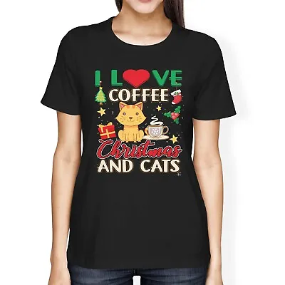 Buy 1Tee Womens Loose Fit I Love Coffee, Christmas And Cats! T-Shirt • 7.99£
