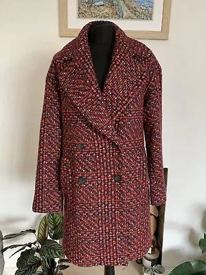 Buy Rare ZARA WOOL Mix Double Breasted Jacket - Size M Red Blue White Plaid Coat • 39.99£