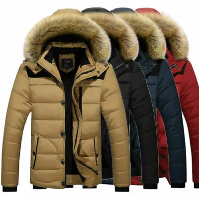 Buy Men's Parka Quilted Jacket Fur Hood Lined Parker Winter Warm Comfort Padded Coat • 36.83£