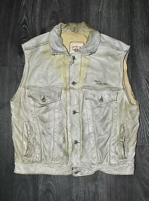 Buy Vtg 90s Diesel Off White Light Green Leather Sleeveless Vest Gilet Jacket L • 40£