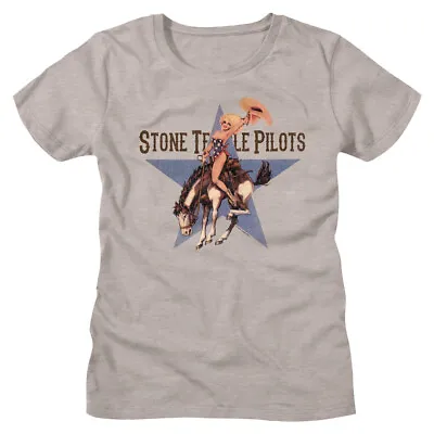 Buy Stone Temple Pilots Girl Riding Bronco Blue Star Women's T Shirt Rock Band Merch • 26.03£