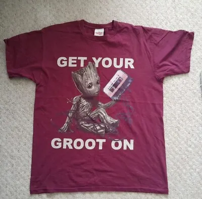 Buy Official Guardians Of The Galaxy Volume 2 Groot Burgundy Red T Shirt Size Large • 8£