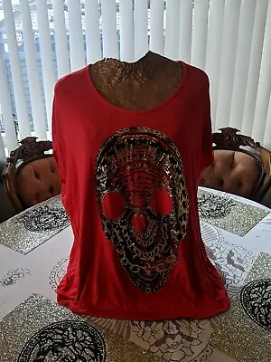 Buy Size M/L(Upto 52  Bust)Red/Gold Skill Scoop Neck Short Capped Sleeves T Shirt... • 5£