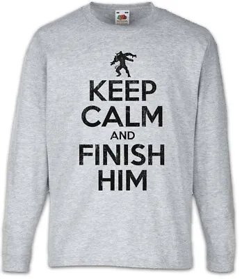 Buy Keep Calm And Finish Him Kids Long Sleeve T-Shirt Mortal Fun Raiden Kombat Gamer • 18.99£