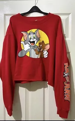 Buy Unisex Tom And Jerry Cropped Red Jumper! Size XL 16-18 Mont Condition Retro! X • 4.99£