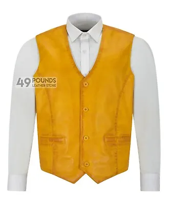 Buy Men's Real Leather Vest 100% Napa Party Fashion Style V-Neck Waistcoat 5226 • 42£