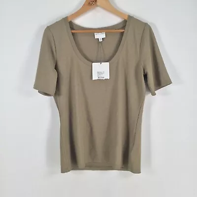 Buy NEW Witchery Womens T Shirt Size M Khaki Green Short Sleeve Solid 047369 • 18.56£
