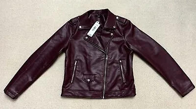 Buy New Womens George Burgundy Faux Leather Biker Jacket Size M / 10-12 • 15.99£