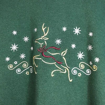 Buy Vintage Christmas Reindeer Jumper Green Embroidered Very Cool Large 24x27.5 Rare • 22£