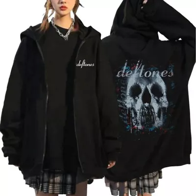 Buy Deftones Printed Black Hoodie Men Women Casual Hip Hop Full Zip Sweatshirt • 24.66£