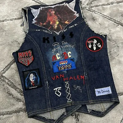Buy Vintage 80s Custom Rock Badge Kiss Denim Vest Cut Off Battle Jacket - Size 12 • 99.95£
