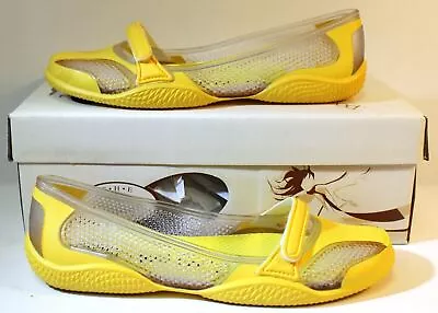 Buy NEW DR SCHOLLS SPLASH Yellow Sport MARY JANE Waterproof Slippers Womens Size 6 M • 24.01£