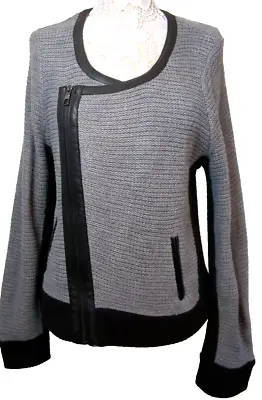 Buy Venus Jacket Sweater Gray Knit Cross Body Zip Up Black Leather Look Accents  M-L • 14.47£