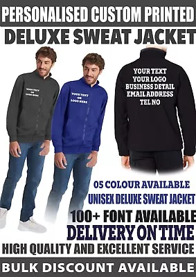 Buy Personalised Custom Printed Text Sweatshirt Full Zip  Deluxe Sweat Jacket UC512 • 17.99£
