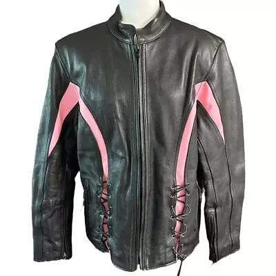 Buy Leather Motorcycle Jacket Women Black Pink Quilted Lining Lance Leathers Size XL • 96.77£