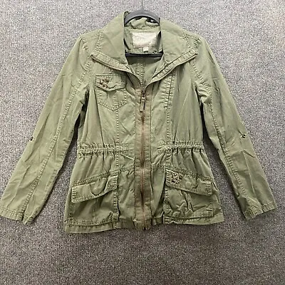 Buy Vanity Military Jacket Womens Sz M Green Full Zip Long Sleeve Drawstring Casual • 12.53£