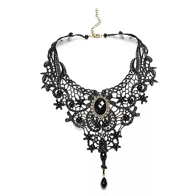 Buy Black Lace&Bead Choker Victorian Steampunk Style Gothic Collar Necklace Gift:da • 3.34£