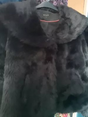Buy Faux Fur Black Jacket / Coat M Vila Naomi Goth Boho Gorgeous Fifties Rockabilly  • 14£
