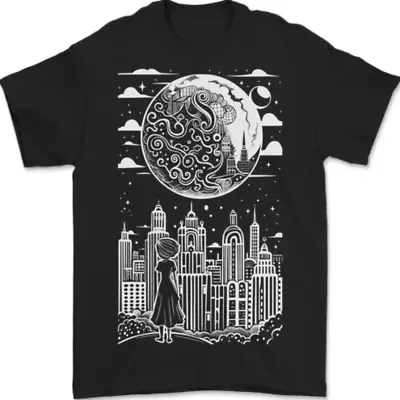 Buy Fantasy City Black And White City Anime Mens T-Shirt 100% Cotton • 8.49£