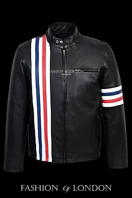 Buy Men's EASY RIDER Black AMERICA Motorcycle Stripes Lambskin Leather Jacket • 129.72£