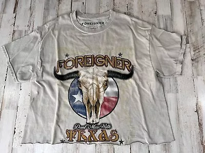 Buy Foreigner Don't Mess With Texas Cowskull Beige Short Sleeve Cropped Tee S/M • 16.94£