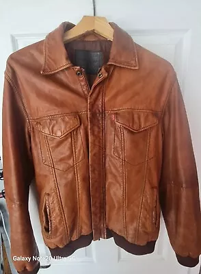 Buy Men's Levi's Real Tan Leather Trucker Jacket Size M May Fit L  Indie Mod  • 115£