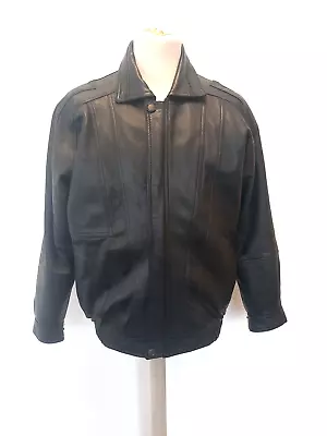 Buy Gents Black Leather Bomber Jacket By  Zahara's Size Small Beautiful Soft Leather • 50£