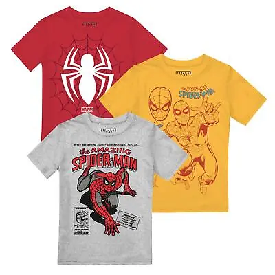 Buy Marvel Boys T-shirt 3 Pack Spiderman Trio Top Tee 3-8 Years Official • 19.99£