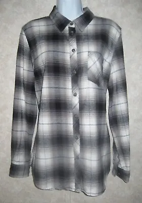 Buy Blue Mountain Black, Gray & White Plaid 100% Cotton Flannel Shirt Size L • 3.21£