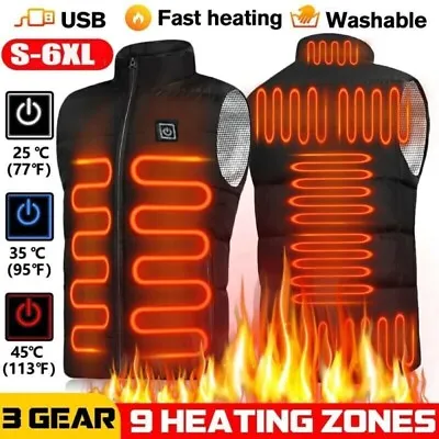 Buy USB Electric Heated Vest Jacket 9 Zone Warm Up Heating Pad Cloth Body Warmer NEW • 22.99£