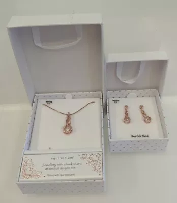 Buy Equilibrium Rose Gold Plated & Cubic Zirconia Necklace & Earring Set • 7.99£